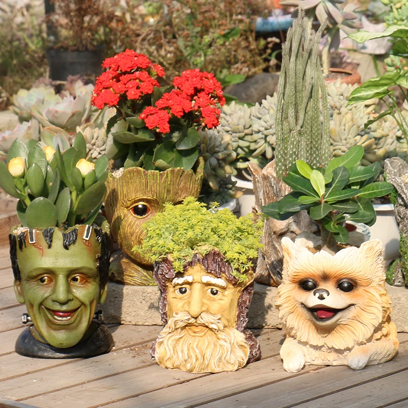 

Outdoor Resin Animal Lion Heads Flower Pot Statue Ornaments Park Home Garden Figurines Crafts Courtyard Accessories Decoration