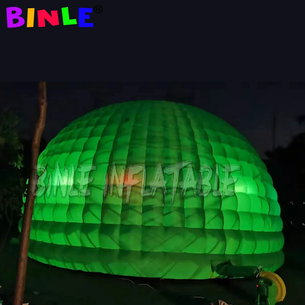 8x7x5m große grüne party Disco iglu zelt aufblasbare half dome zelt mit led-leuchten für auto werbung, messe, event,