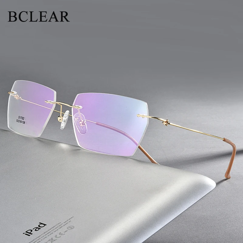 

BCLEAR Titanium Alloy Rimless Polygon Design Eyeglasses Frames Men Women Fashion Eyewear Ultralight Spectacle Optical Frame 2021