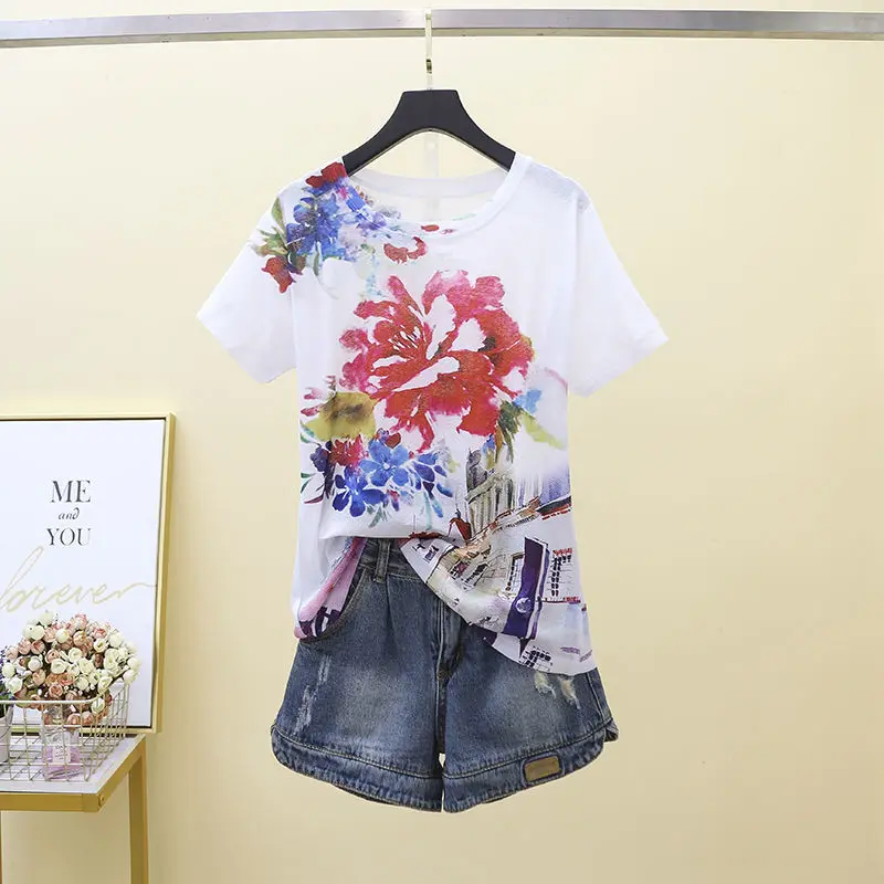 New Style Wild Women T Shirt Summer Casual Short Sleeve Lady Tees Tie Dye Harajuku Painted Cartoons A Pair Butterfly Tops Female