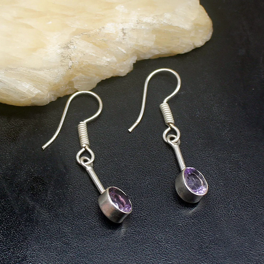 

Gemstonefactory Big Promotion 925 Silver Precious Purple Amethyst Women Ladies Gifts Dangle Drop Earrings 20212390