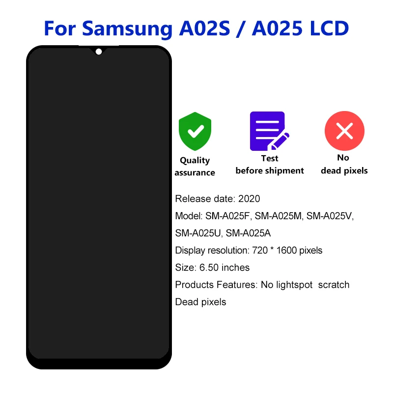 High Quality For Samsung Galaxy A02S Display A025 SM-A025F LCD Touch Screen Digitizer For A02S SM-A025F/DS SM-A025G Screen