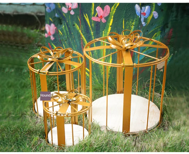 3 Pcs Set Creative Bird Cage Iron Wrought  Gift Box Wedding Dessert Stand Party Supplies Photography Props Silk Flower Ornaments