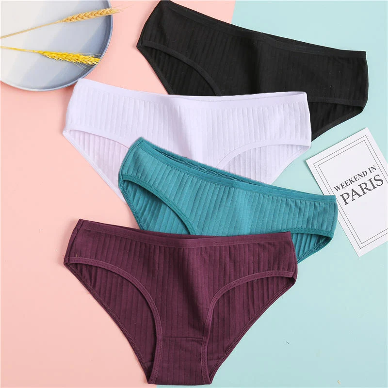 FIENTOO 3PCS/Set Panties Cotton Women Underwear Sexy Underpants Comfort Girls Briefs for Female Stripe Cotton Intimates Lingerie