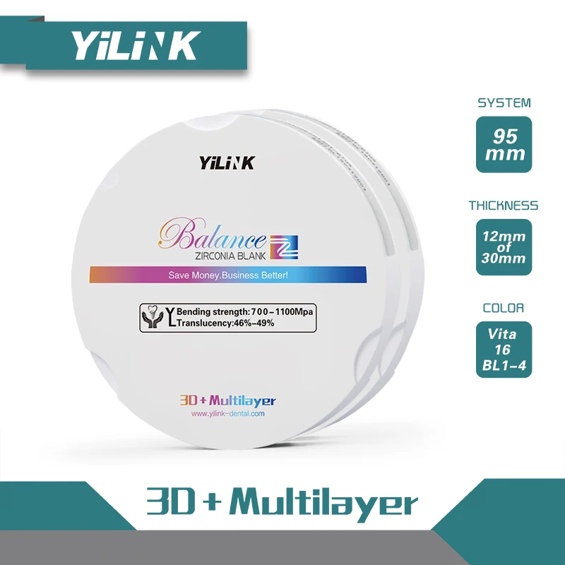 Yilink 3D Pro Multilayer Zirconia Block Thickness 18mm Vita 16 Colors For Zirkonzahn CAD/CAM Milling Machine