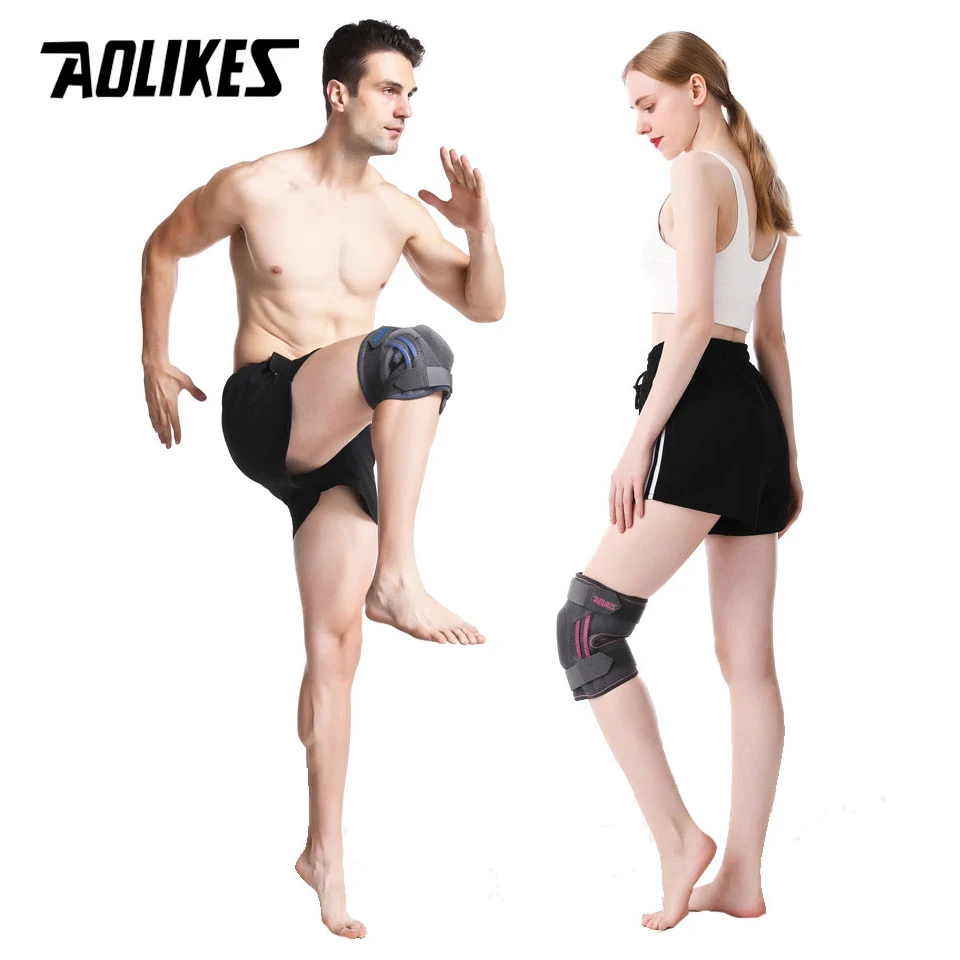 AOLIKES-Genouillères avec sangles de protection en silicone, pour basket-ball, course à pied, volley-ball