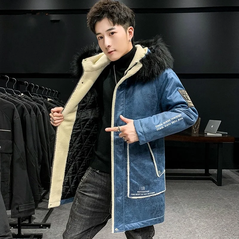 Winter New Mens Padded Trench Thicken Warm Hooded Windbreakers Coat Fashion Casual Outerwear Printing Middle Length Men Overcoat