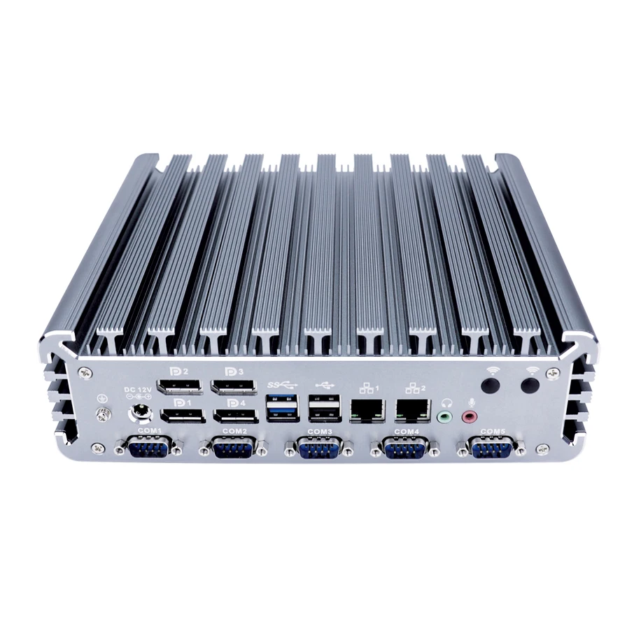 Мини-ПК без вентилятора с дисплеем 4 * display, 4 * DP 6 * COM RS485/232 GPIO PS 2 * LAN AMD CPU V1605B, поддержка 4G SIM, настольный мини-ПК win10