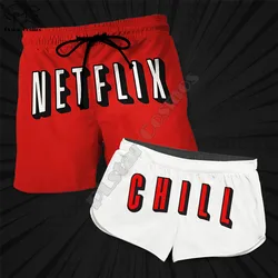 Pareja a juego NETFLIX AND CHILL impreso pantalones cortos 3d mujeres para hombres pantalones cortos de cintura elástica pantalones cortos de playa de secado rápido de verano