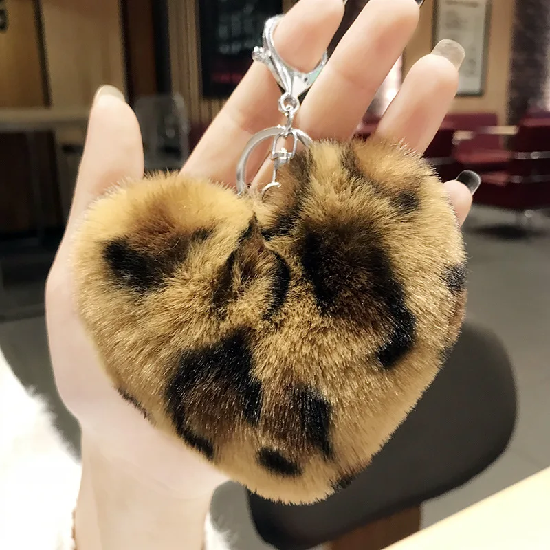 Leopard Love Plush Fur Ball Keychain