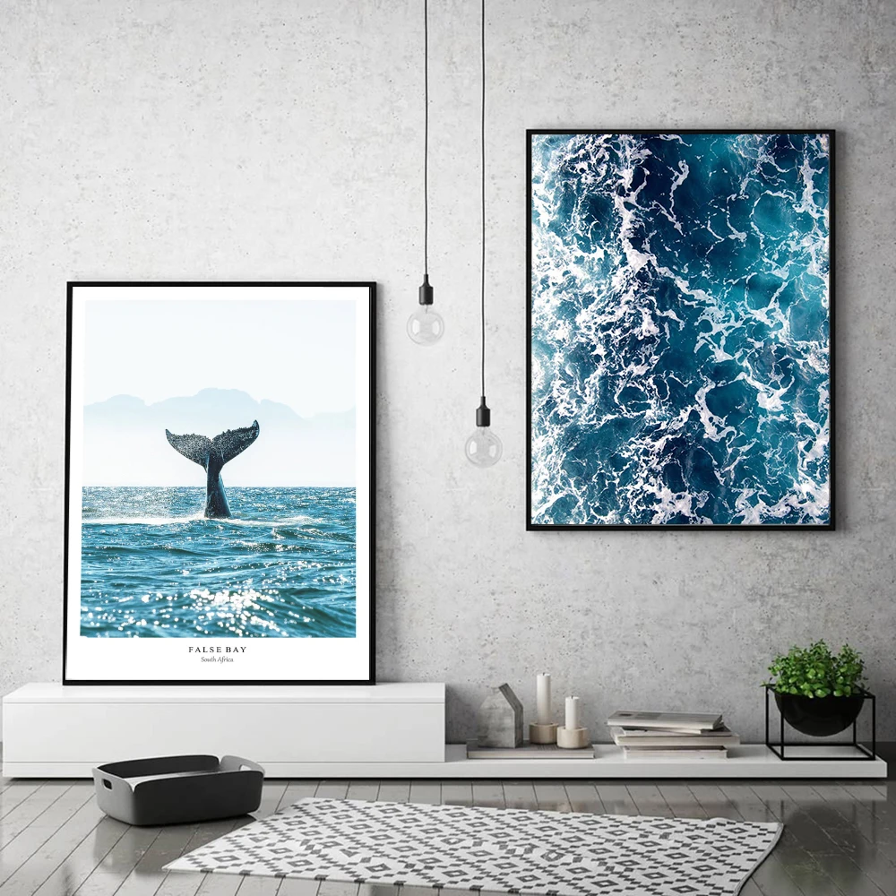 

Nordic Blue Photography Posters Sea Wave Canvas Painting Whale Tail Wall Art Print Modern Pictures For Living Room Bedroom Decor