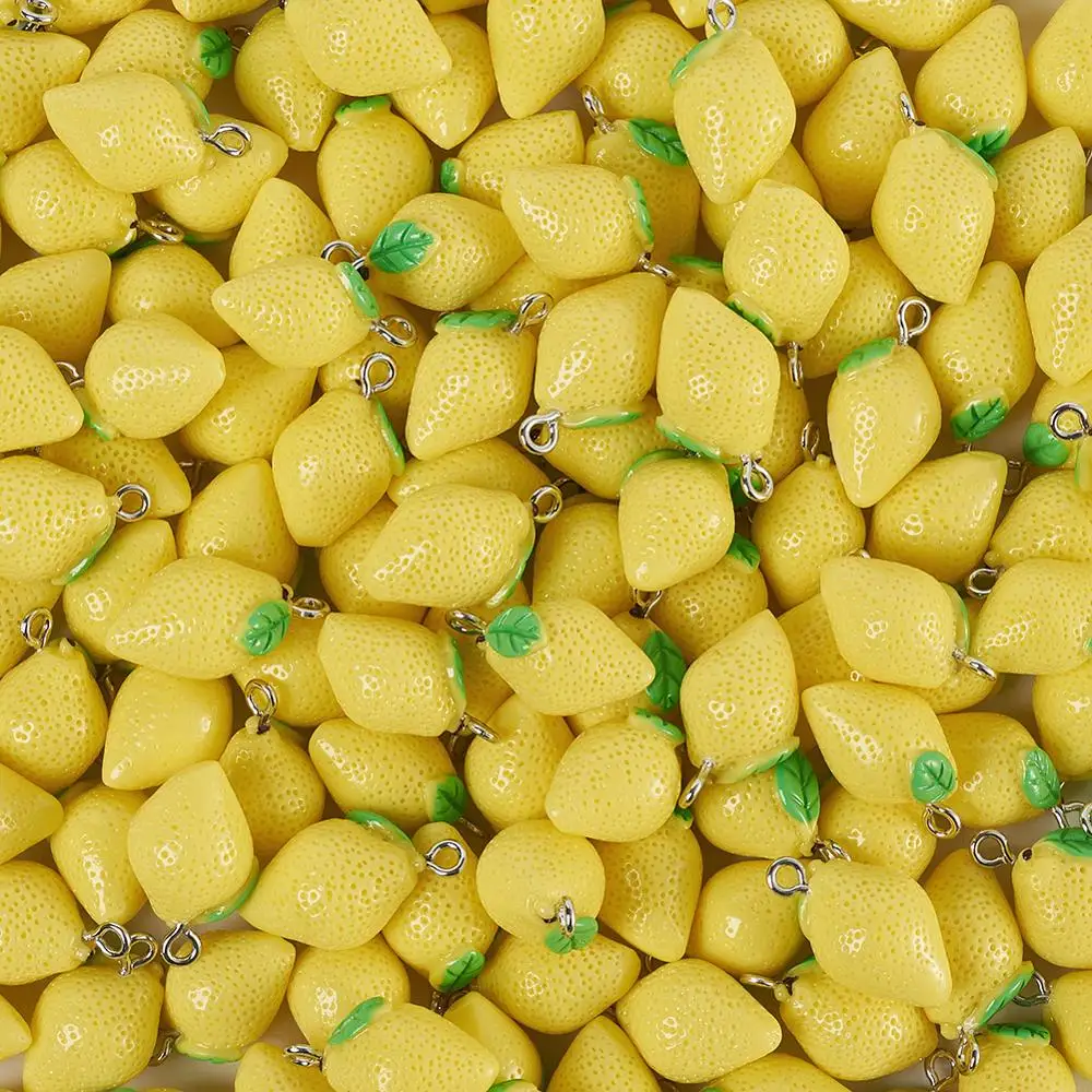 100/200pcs Cute Lemon Pendants Fruit Resin Charms Fit Jewelry Making DIY Necklace Earrings Charms Key Chains Women Accessories