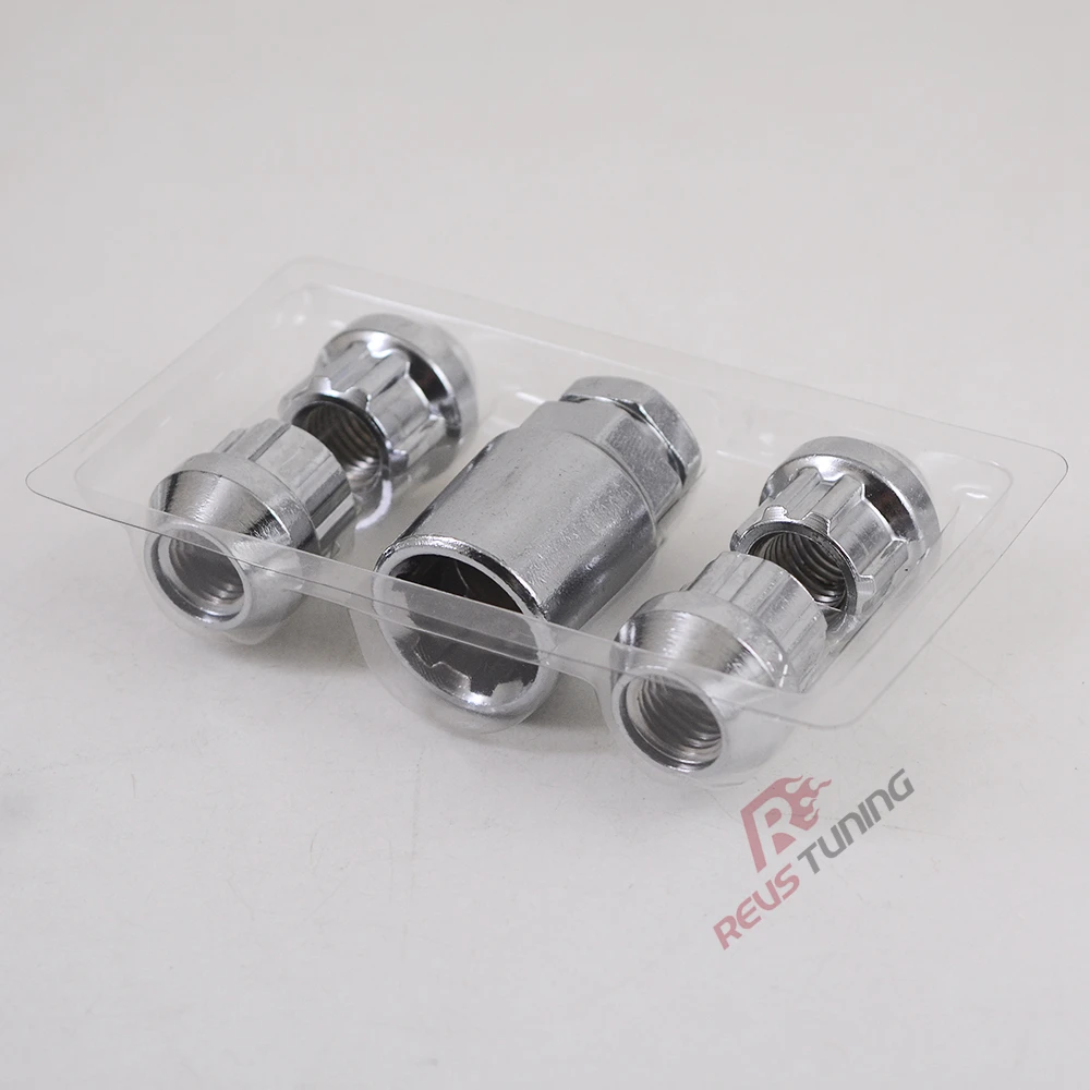 4nuts+1Key M12 1.5 1.25 Spline Type 22mm Steel Car Alloy Wheel Rim Locking Nuts Lock Lug Nut