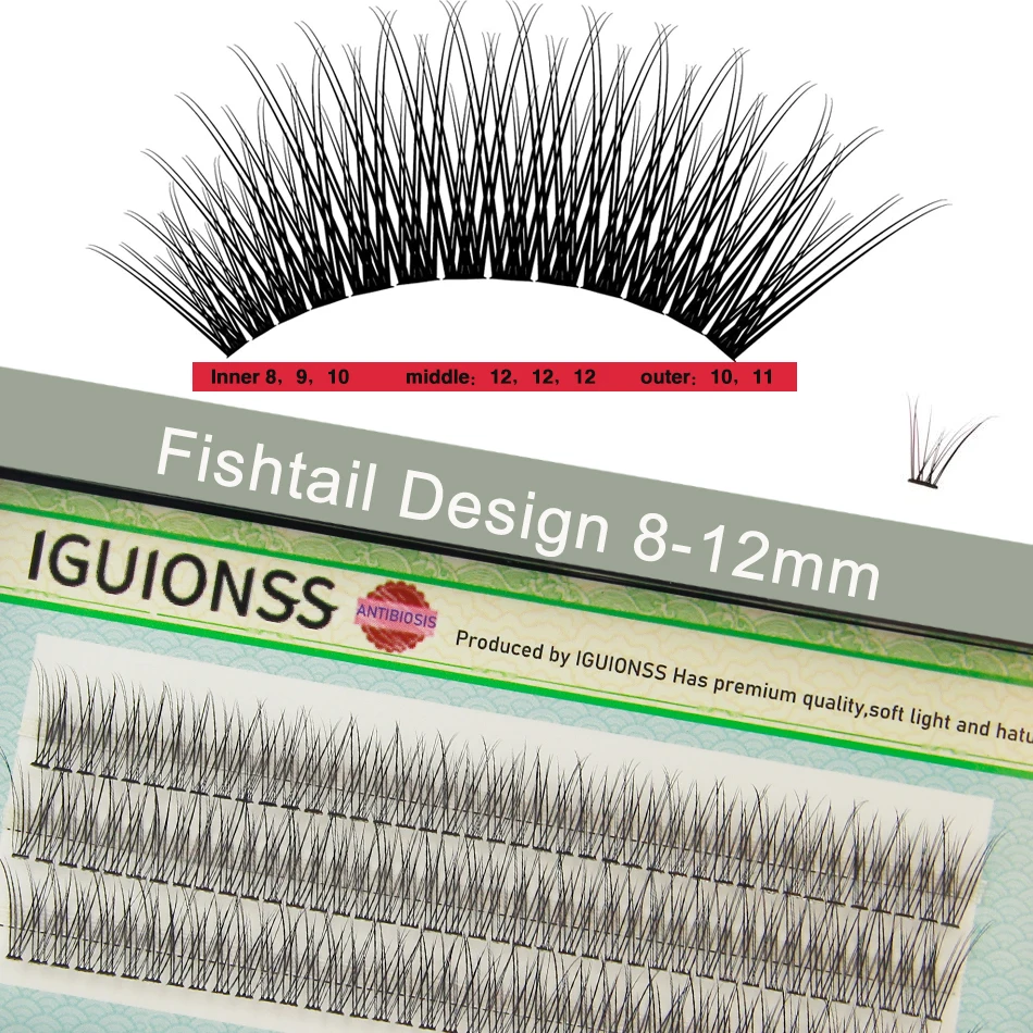 IGUIONSS 123 Bundles Natural Fan Eyelashes High Quality False Eye Lashes C Curl Dovetail Fly Eyelash Extension Makeup