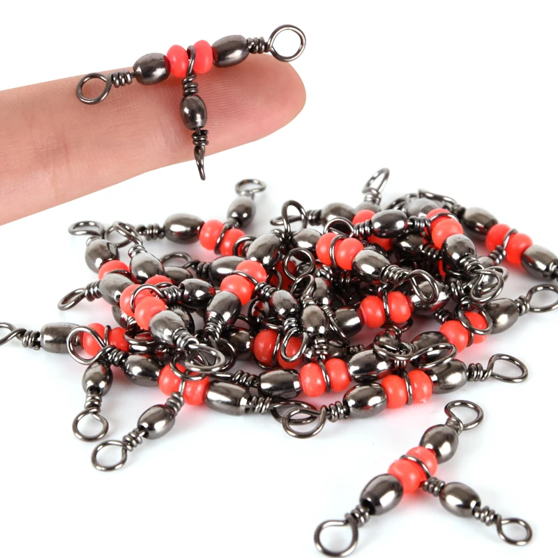 Fishing Snap Swivel 3 Way Barrel Rolling Swivel Ring Fishhook Lure Line Connector With Beads Fishing Accessory Tackle 10Pcs/lot