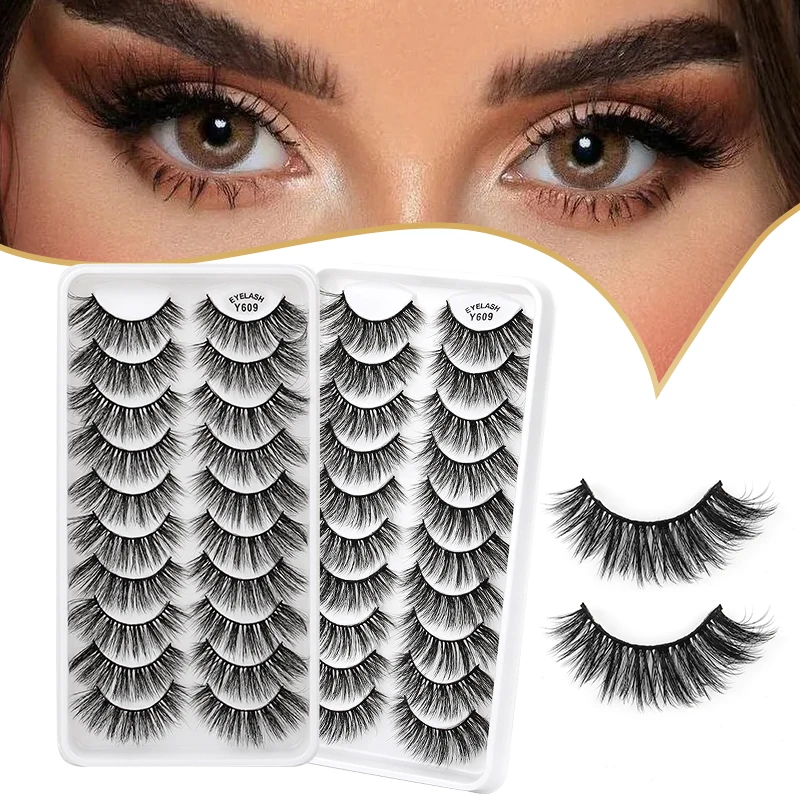 SHIDISHANGPIN 5/10 Pairs Natural Thick Long False Eyelashes Fluffy Wispy Volume Faux Mink Lashes Hand Made Soft Fake Lash Makeup