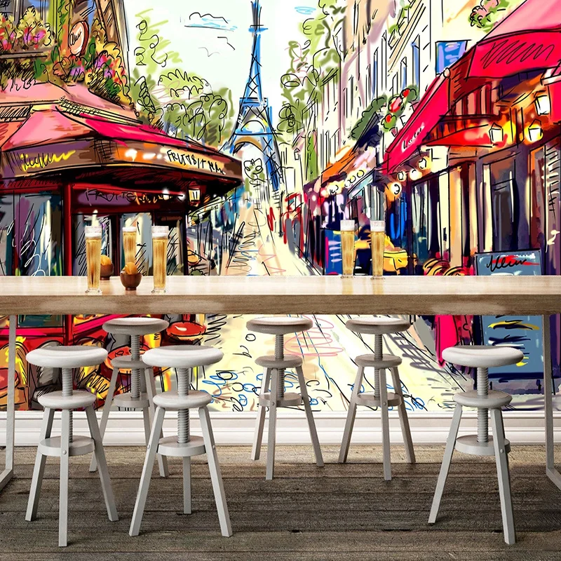 

Self-Adhesive Wallpaper 3D Street View Graffiti Murals Restaurant Cafe Background Wall Decor Waterproof Papel De Parede Sala 3 D