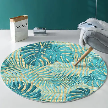 Non-Slip Floor Mat for Living Room and Bedroom, Creative Round Leaf, Geometry, Chair Table