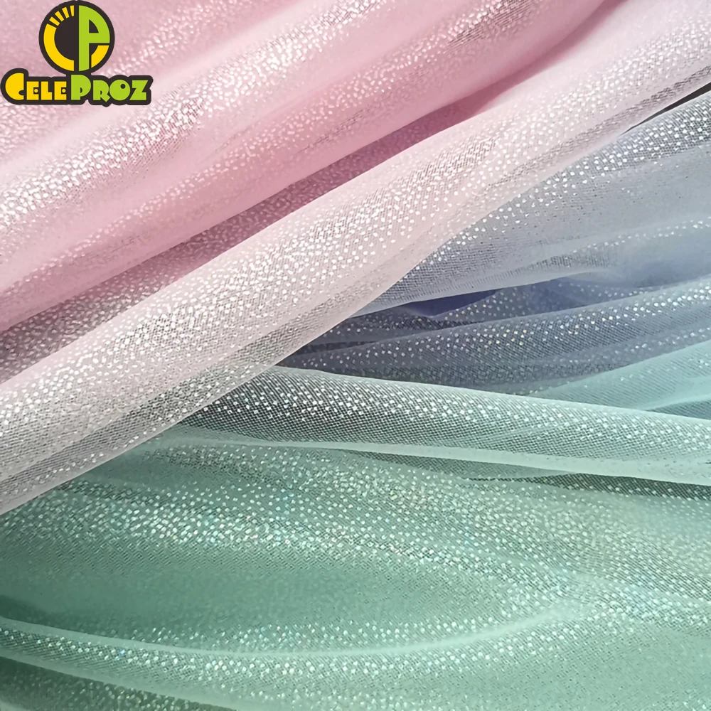 1Meter Glitter Tulle Stof Zacht Illusoire Regenboog Kleur Mesh Materiaal Voor Diy Baby Meisje Rok Hoofdband Handgemaakte Naaien Accessoire