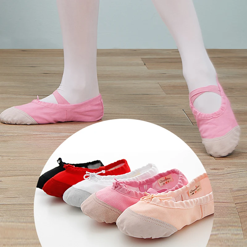 Scarpe da ballo per ragazze con morbida tela e testa in pelle, pantofola da ballo, scarpe da balletto di buona qualità, ballerine, scarpe da punta per bambini