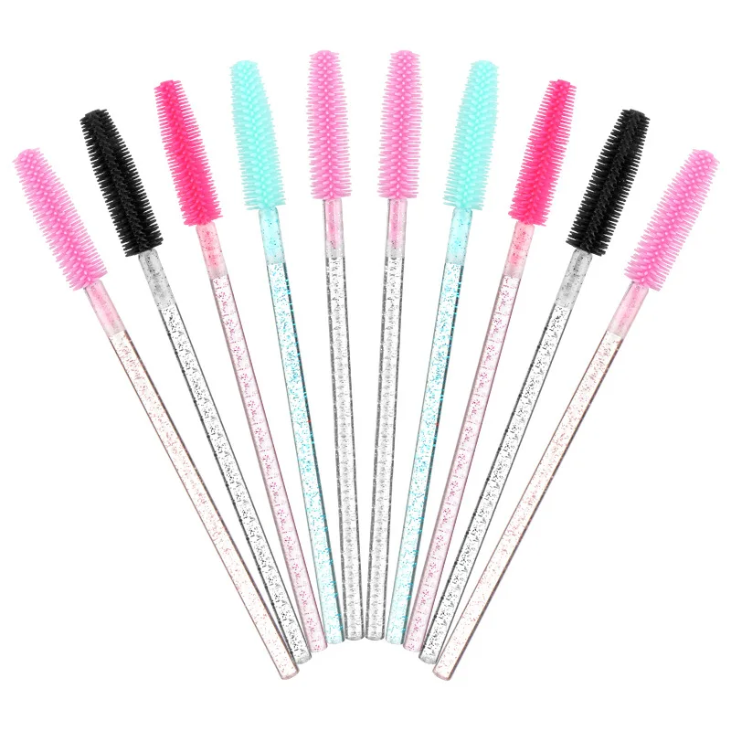 Baguettes de mascara 3D en cristal, Végétde cils transparents, brosses à cils en silicone, micro applicateurs, vente en gros, 50 pièces