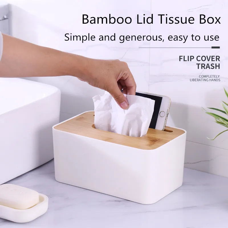 

Household car storage box tissue box simple and stylish tissue box bamboo lid sanitary paper box solid wood napkin holder box