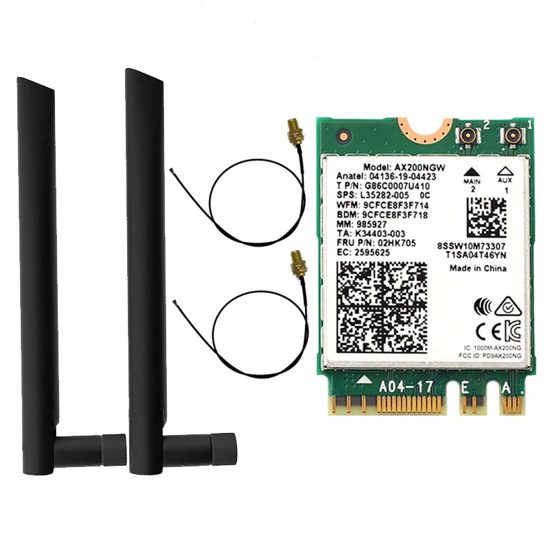 Intel-ax200 wifi 6 m. 2 2.4g / 5g bluetooth 5.0 802 مجموعة سطح المكتب محول بطاقة لاسلكي Ax200ngw هوائي 11ax / ac 3000mbps مزدوج