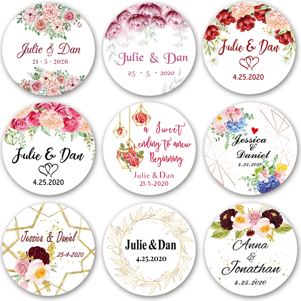 Personalized Pink Floral Party Favor Labels Custom Favor Stickers Wedding Name Stickers