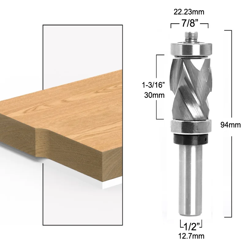 Top and Bottom Bearing Ultra-Perfomance Compression Flush Trim Solid Carbide CNC Router Bit - 12mm 1/2\