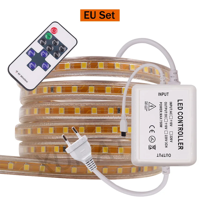 Imagem -03 - Fita Conduzida Flexível Smd2835 120 Leds m Conduziu a Luz de Tira Impermeável Fita Conduzida com 11 Chave ir Dimmer ue au uk Plug para a Decoração Ac220v