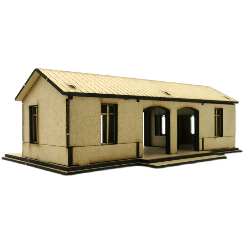 1/72 Train Station Scene Model European Platform Wooden Assembly Model Handmade House DIY Building Toy