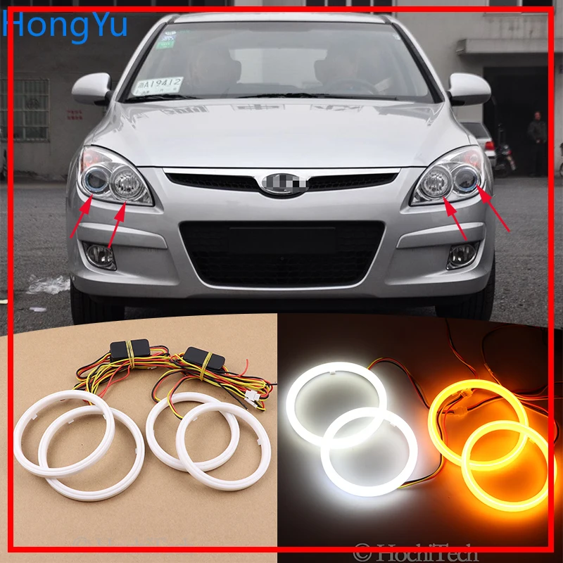 

for Hyundai i30 2008 2009 2010 2011 Cotton Switchback LED Dual Color Angel Eye White Amber turn signal light