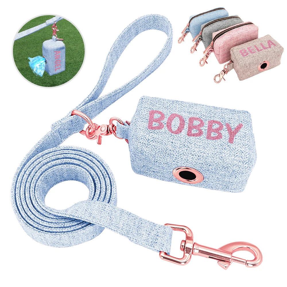 

Personalized Pet Waste Bag Dispenser And Leash Set For Dog Portable Custom Cat Poop Bag Holder With Walking Lead Engraved Name