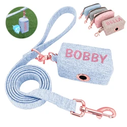 Personalized Pet Waste Bag Dispenser And Leash Set For Dog Portable Custom Cat Poop Bag Holder With Walking Lead Engraved Name