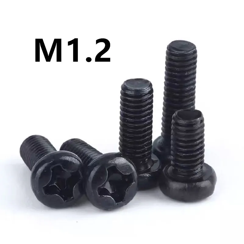 

1000pcs/lot M1.2x2/3/4/5/6/8mm PM GB818 Black Pan Head Half Round Head Cross Machine Screw