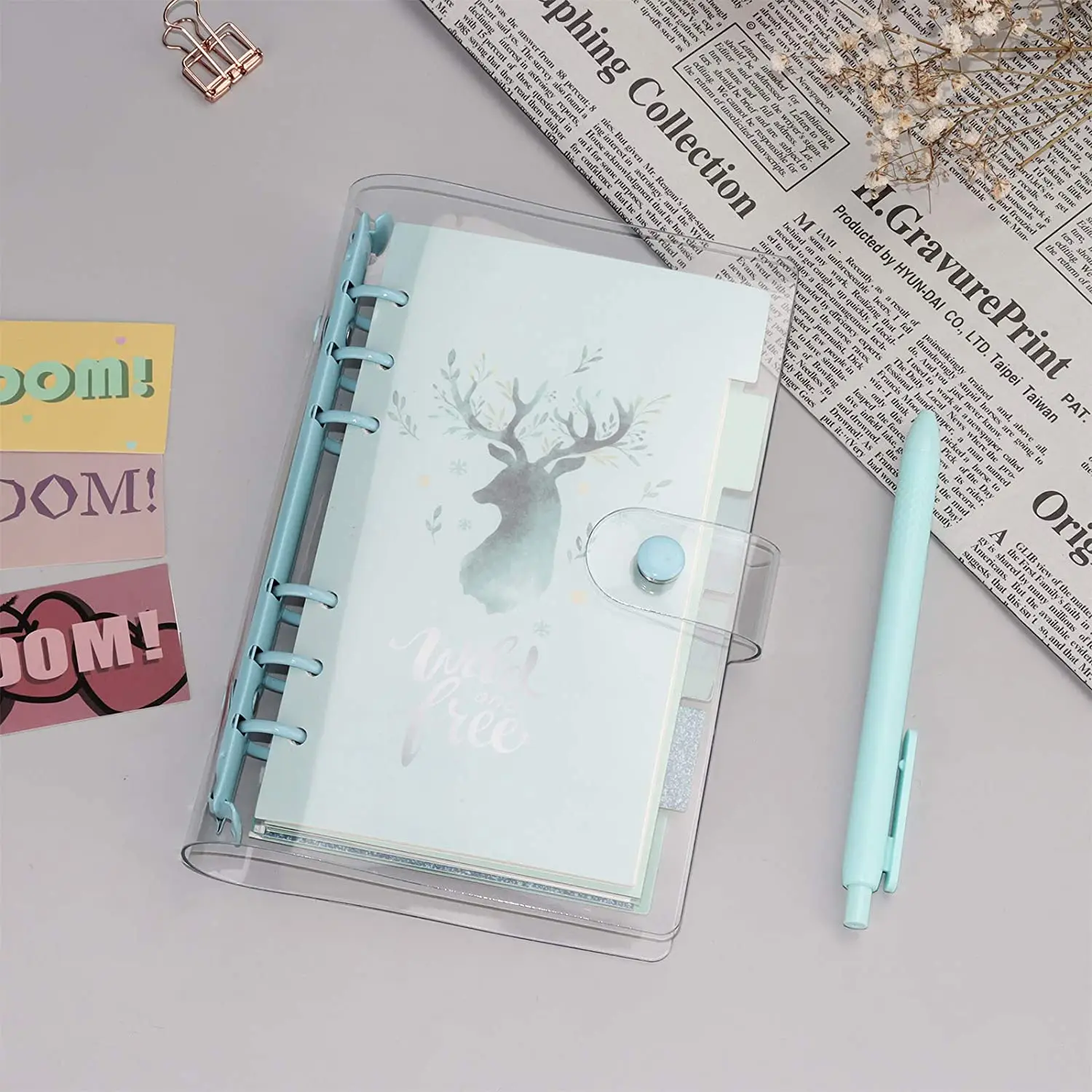 A6 Clear PVC Notebook Cover Standard 6 Rings Notebook Cover Protector 19mm Round Ring Binder Loose Leaf Folder for Diary Office