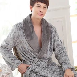 Men Winter Thick Warm Flannel Bathrobe Mens Luxury Kimono Bath Robe Sexy kimono Robes Male Thermal Dressing Gown pajamas