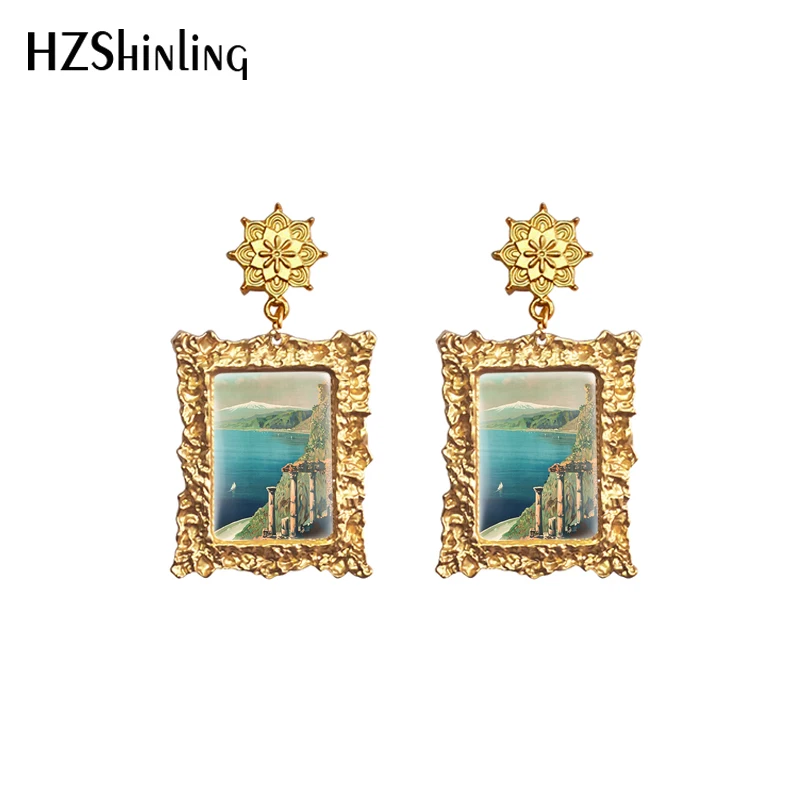 2020 New Painting of Sicily Retro Earring Travel Art Photo Earrings Mandala Charm Accessories Glass Dome Jewelry