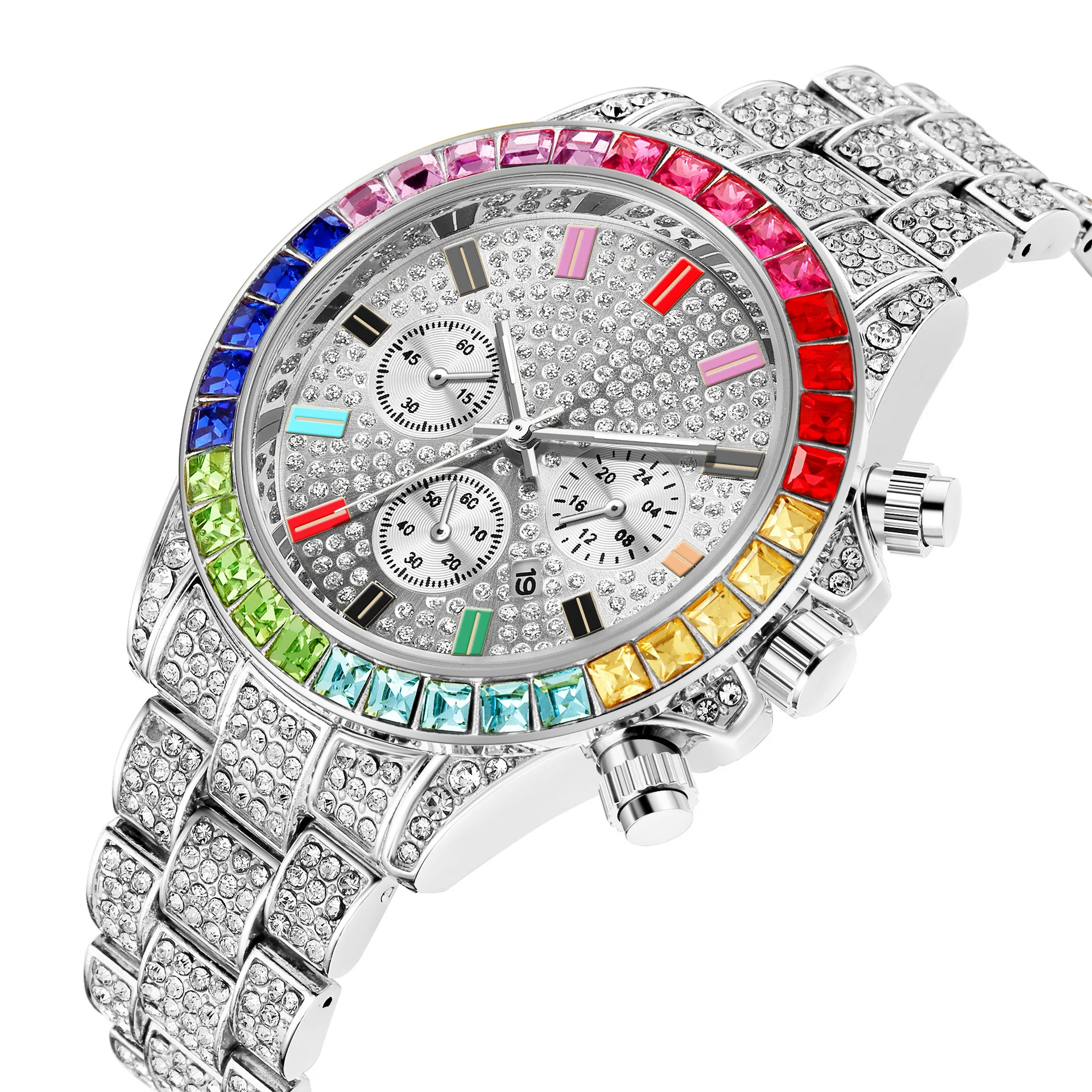 Orologio con diamanti colorati Top Brand per uomo orologio da polso al quarzo Hip-Hop di lusso ghiacciato di lusso orologio da uomo Relogio