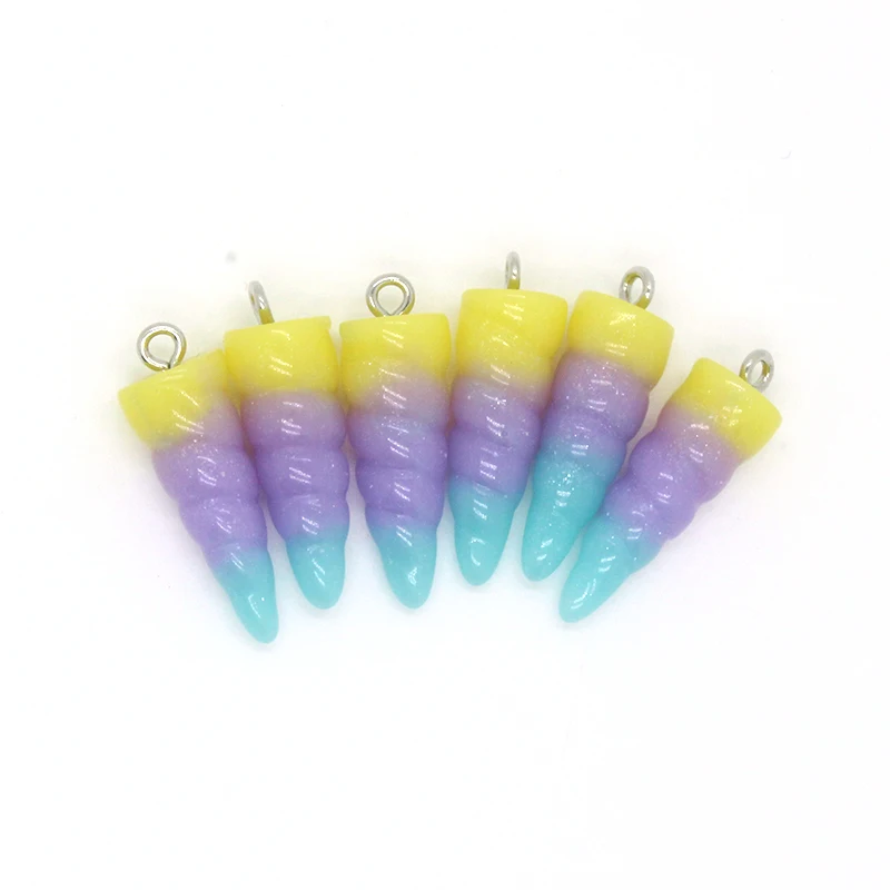 10pcs Spiral Unicorn Horn Resin Earring Pendants Accessory Cute Animal Keychain Cabochon Charms For Jewelry Make