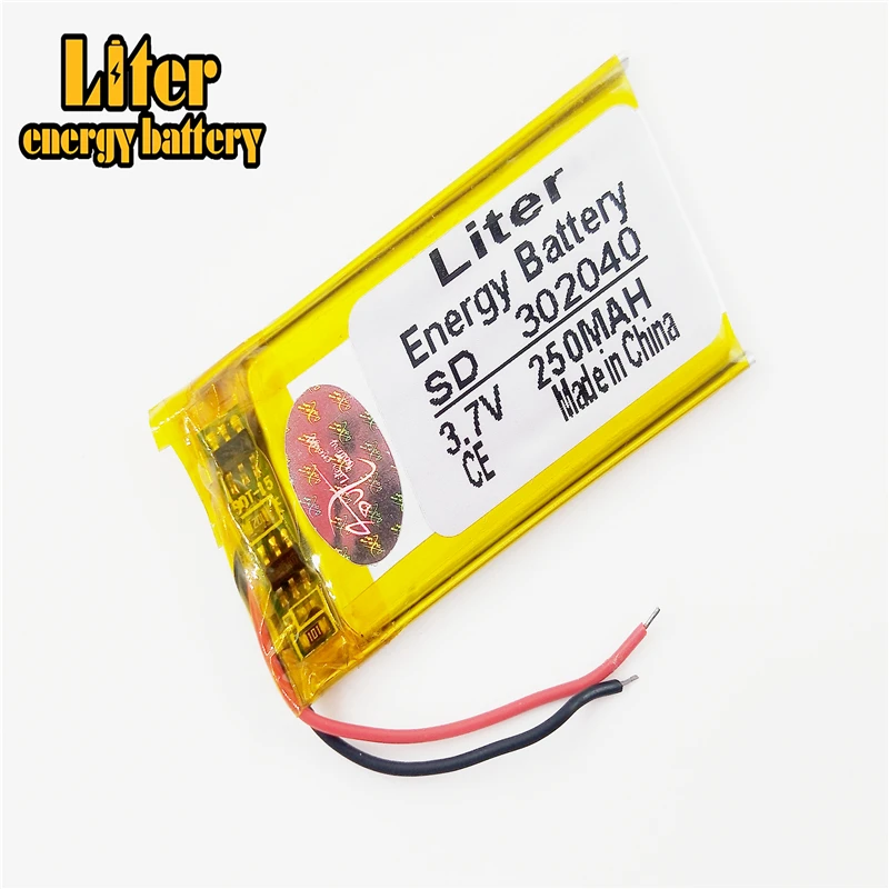 

Size 302040 3.7V 250mah Lithium polymer Battery with Protection Board For MP3 MP4 MP5 GPS Digital Products