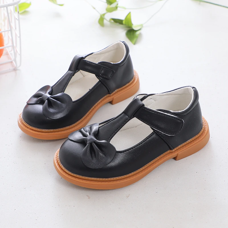 

Spring Autumn Girls Shoes Children Casual Flats Kids Princess Leather Shoes with Bow-knot T-strap School Wedding Shoes Soft Chic