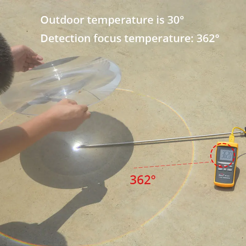 Imagem -04 - Lente Fresnel Solar de Plástico Óptico Grande 360 mm Pmma 450900 mm Comprimento Focal Longo Concentrador de Energia Solar Fogão Lente Facial Grande