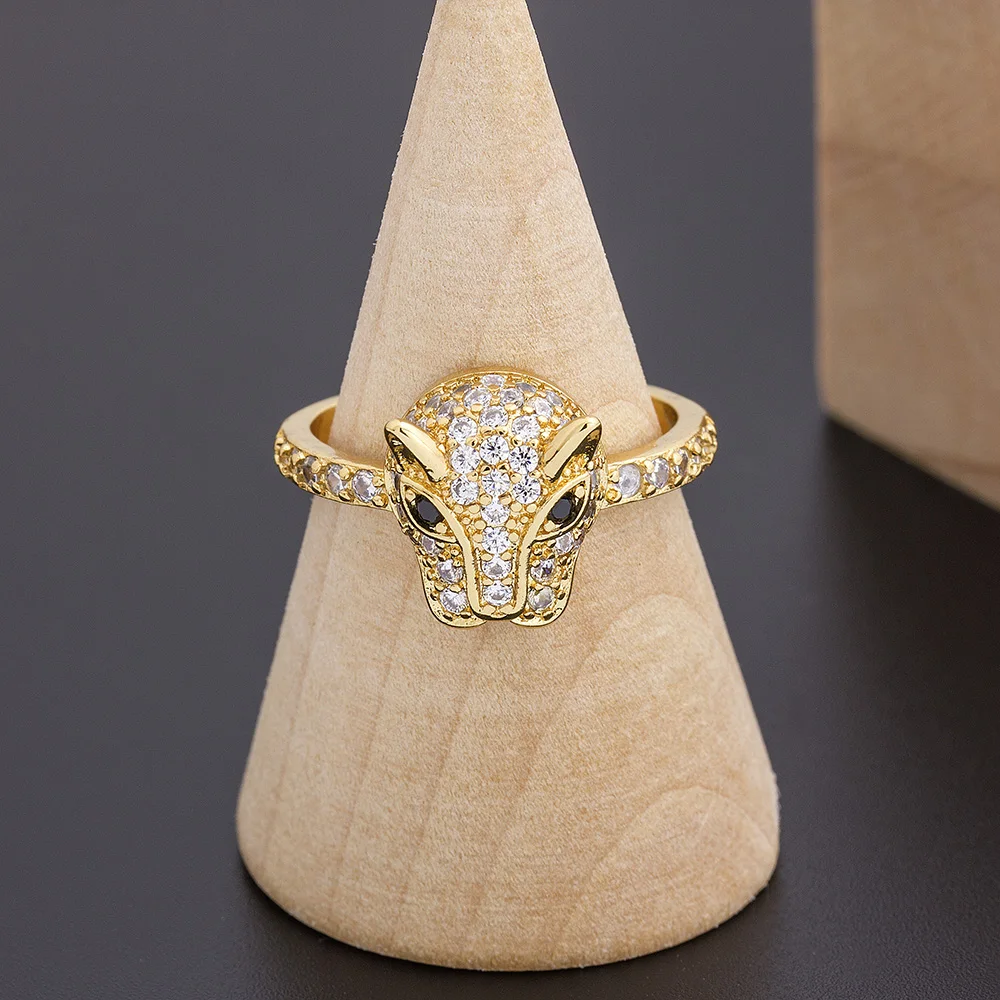 AIBEF AAA Cubic Zirconia Crystal Opening Bull Animal Gold Color Adjustable Finger Rings Women Fashion Statement Jewelry Gift