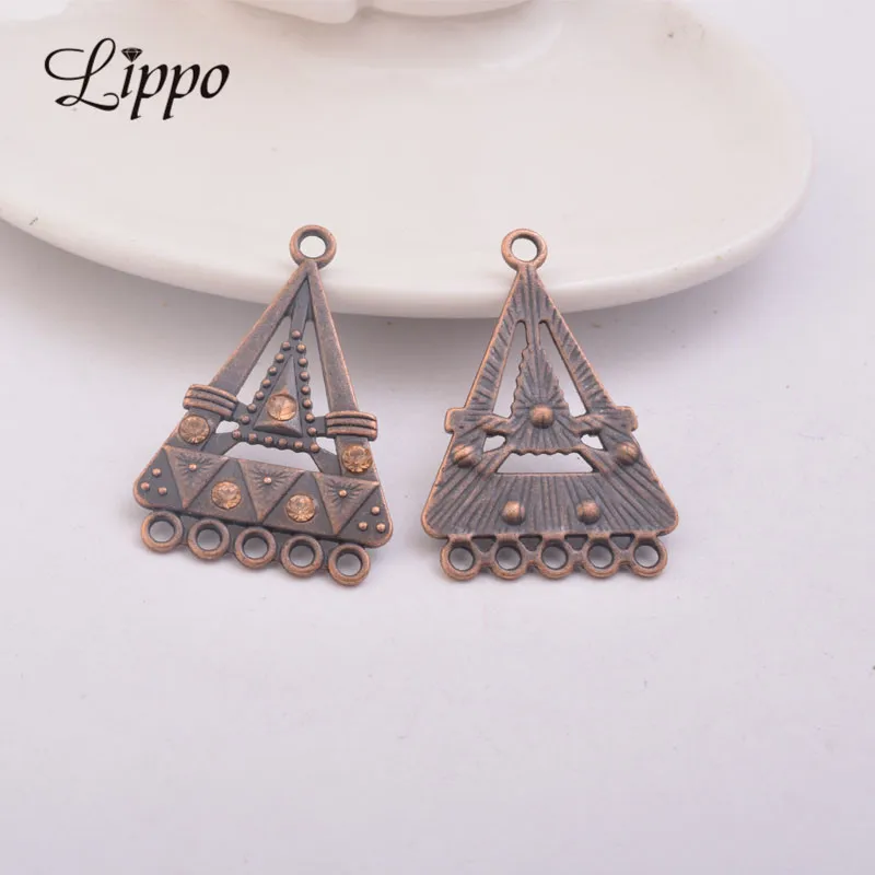 12pcs Antique Copper Triangle  Earrings Connector Metal Alloy Fiver Hole Pendant Base  Jewelry Connector