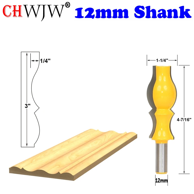 CHWJW 1PC 12mm Shank Reversible Crown Molding Router Bit Set Line knife Door knife Tenon Cutter for Woodworking Tools