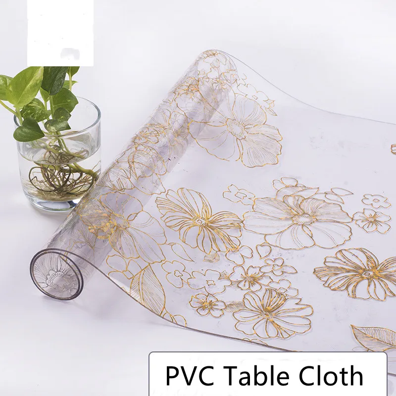 1.8mm Thick Elegant Flower PVC Waterproof and Oilproof Tablecloth Household Rectangular Table Mat Kitchen Pattern Soft Glass Mat