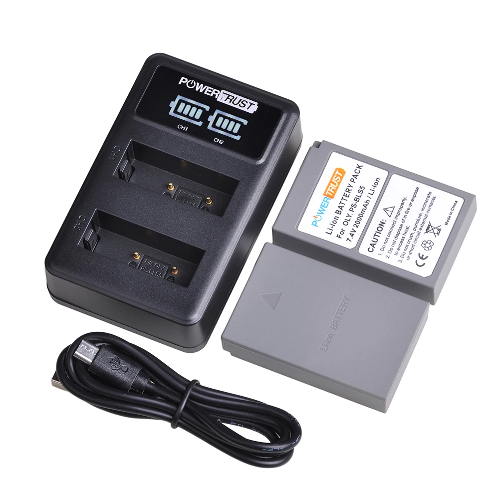 PS-BLS5 BLS5 BLS50 Battery+LED USB Dual Charger for Olympus PEN E-PL2,E-PL5,E-PL6,E-PL7,E-PM2, OM-D E-M10, E-M10 II, Stylus1