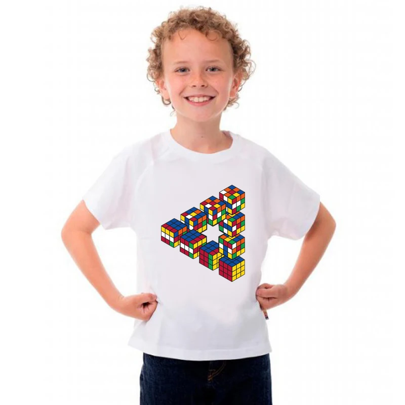 Boys and girls T-shirts children T-shirts Rubik's cube summer fashion short-sleeved crew neck tops girls clothing boys T-shirt