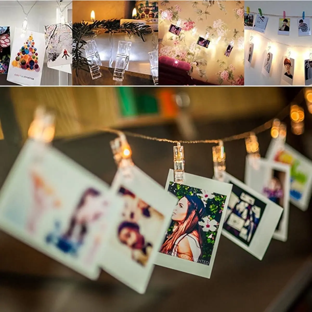 Clipe de foto led luzes da corda de fadas cintilação luzes da corda festa de casamento decoração para casa luzes para pendurar fotos cartões de arte branco